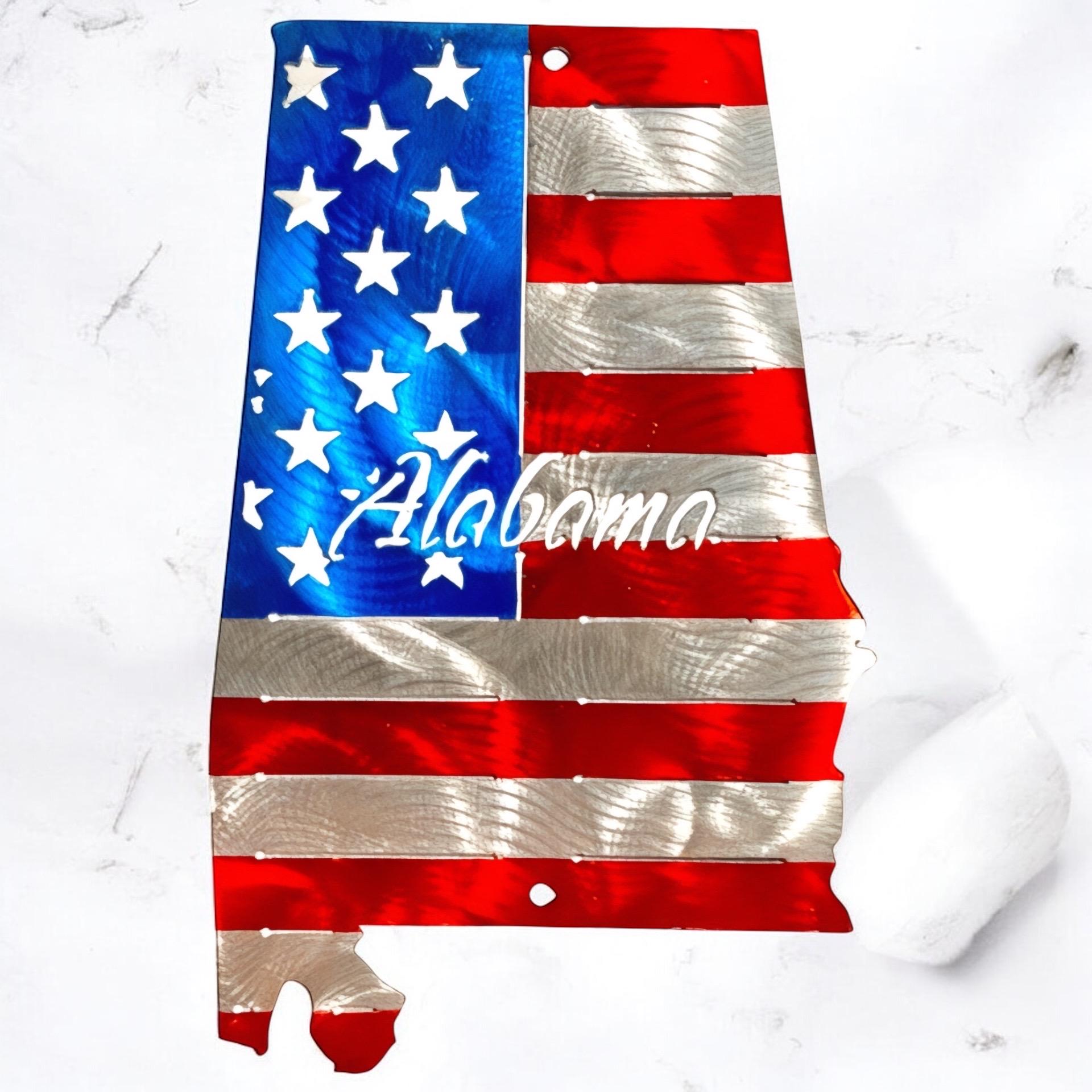 50 State Silhouette Metal American Flag