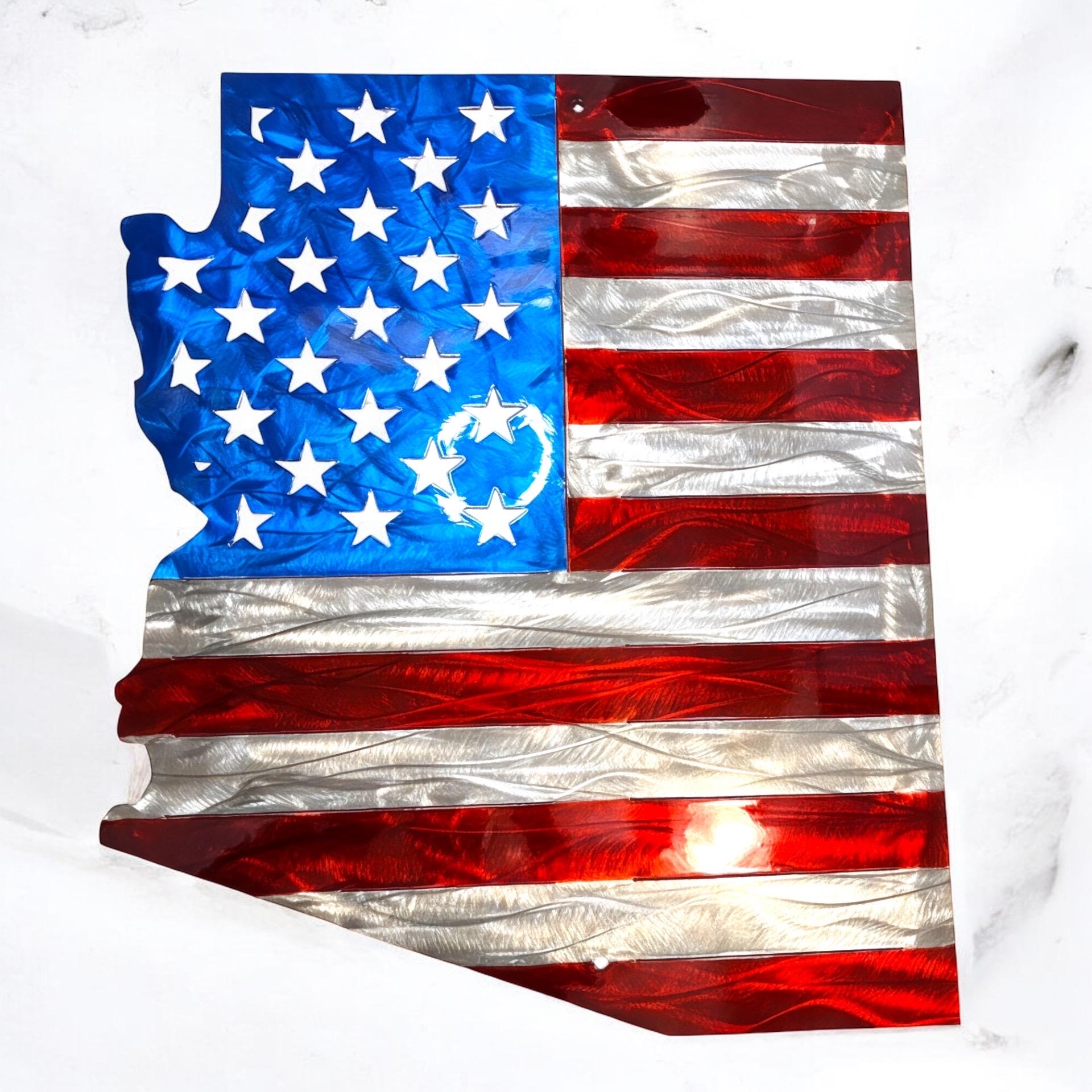 50 State Silhouette Metal American Flag