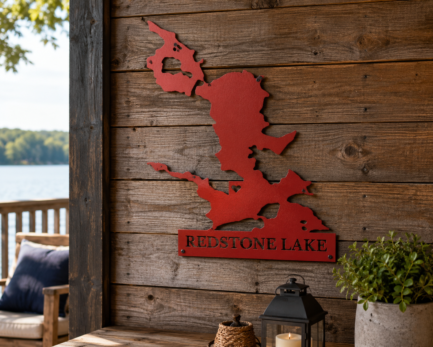 Custom Lake Sign — Personalized Metal Lake Silhouette