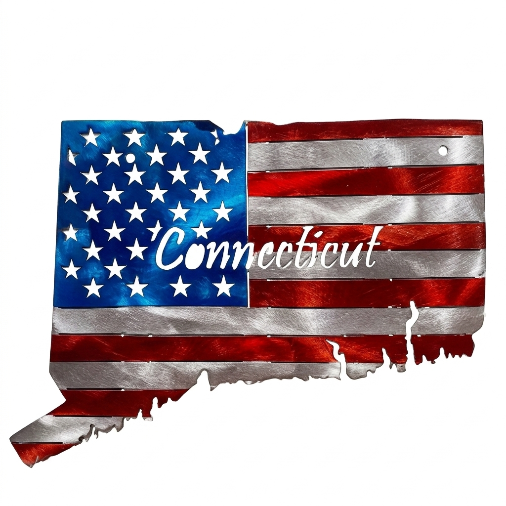50 State Silhouette Metal American Flag