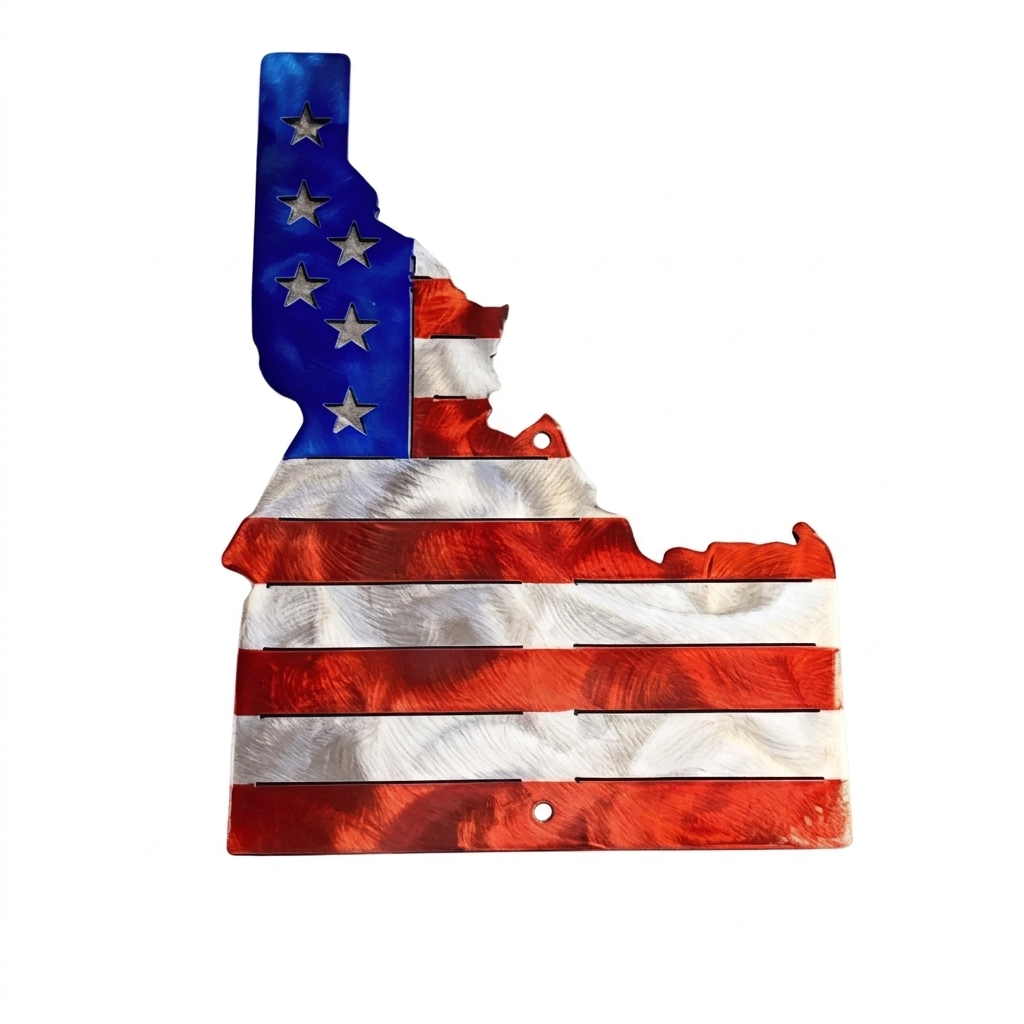 50 State Silhouette Metal American Flag