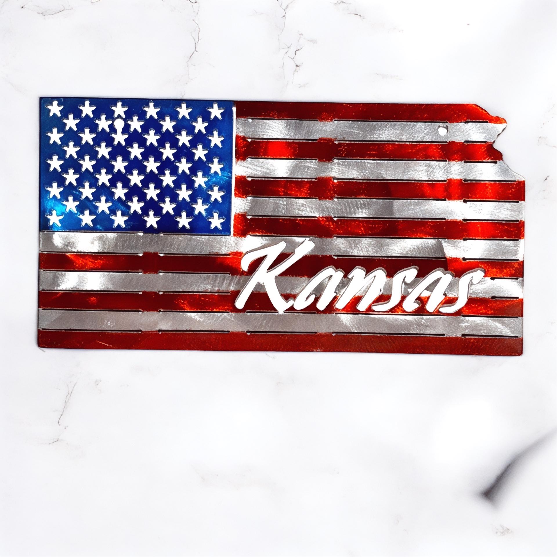 50 State Silhouette Metal American Flag