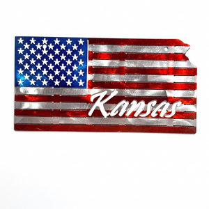50 State Silhouette Metal American Flag