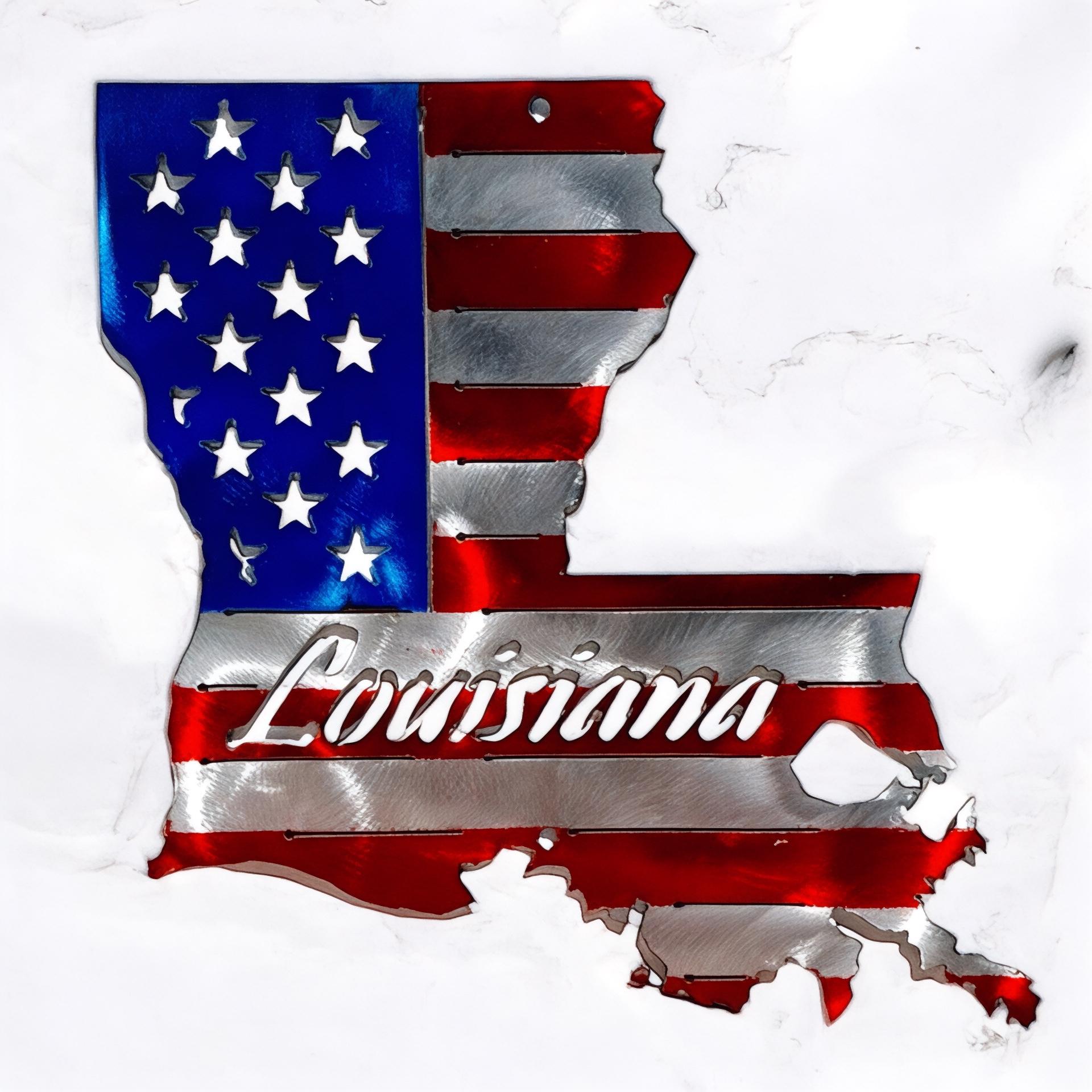 50 State Silhouette Metal American Flag