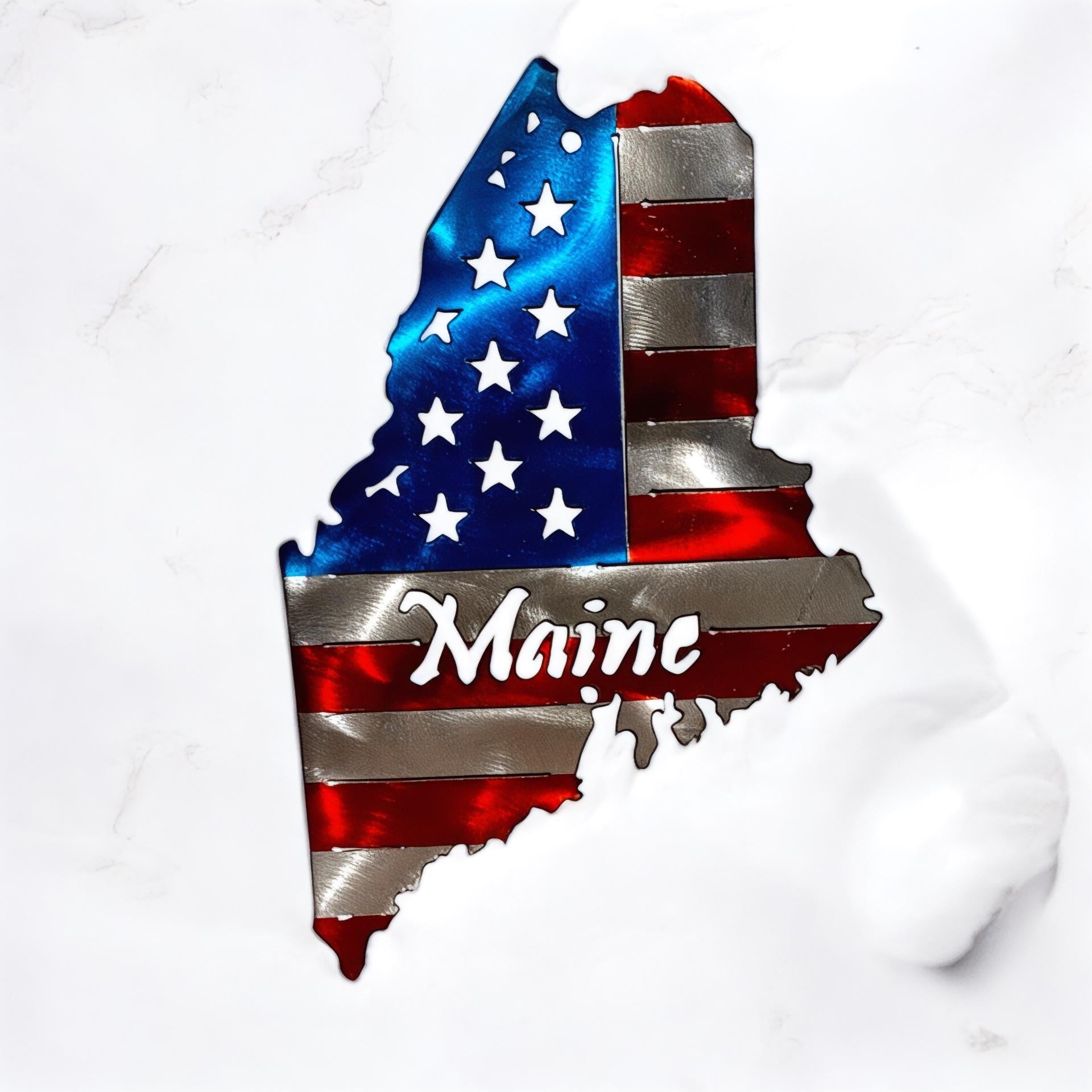 50 State Silhouette Metal American Flag