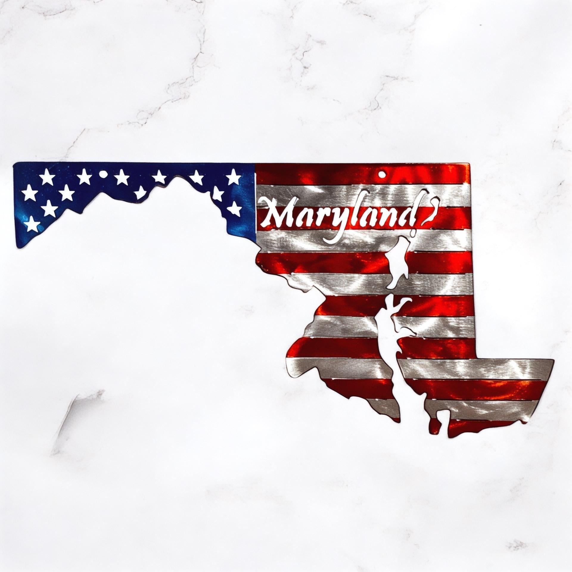 50 State Silhouette Metal American Flag