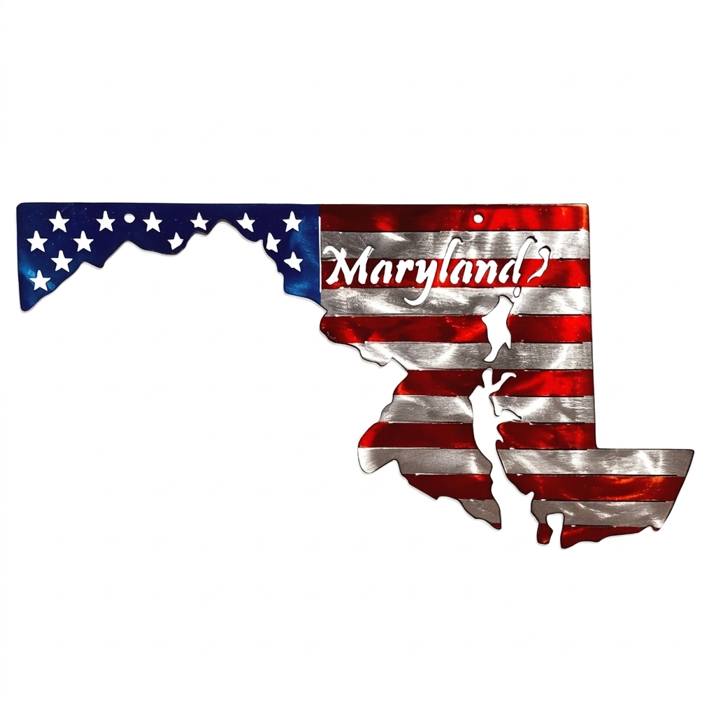 50 State Silhouette Metal American Flag