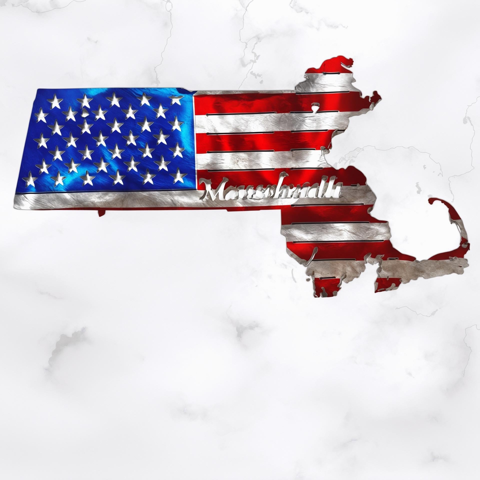 50 State Silhouette Metal American Flag