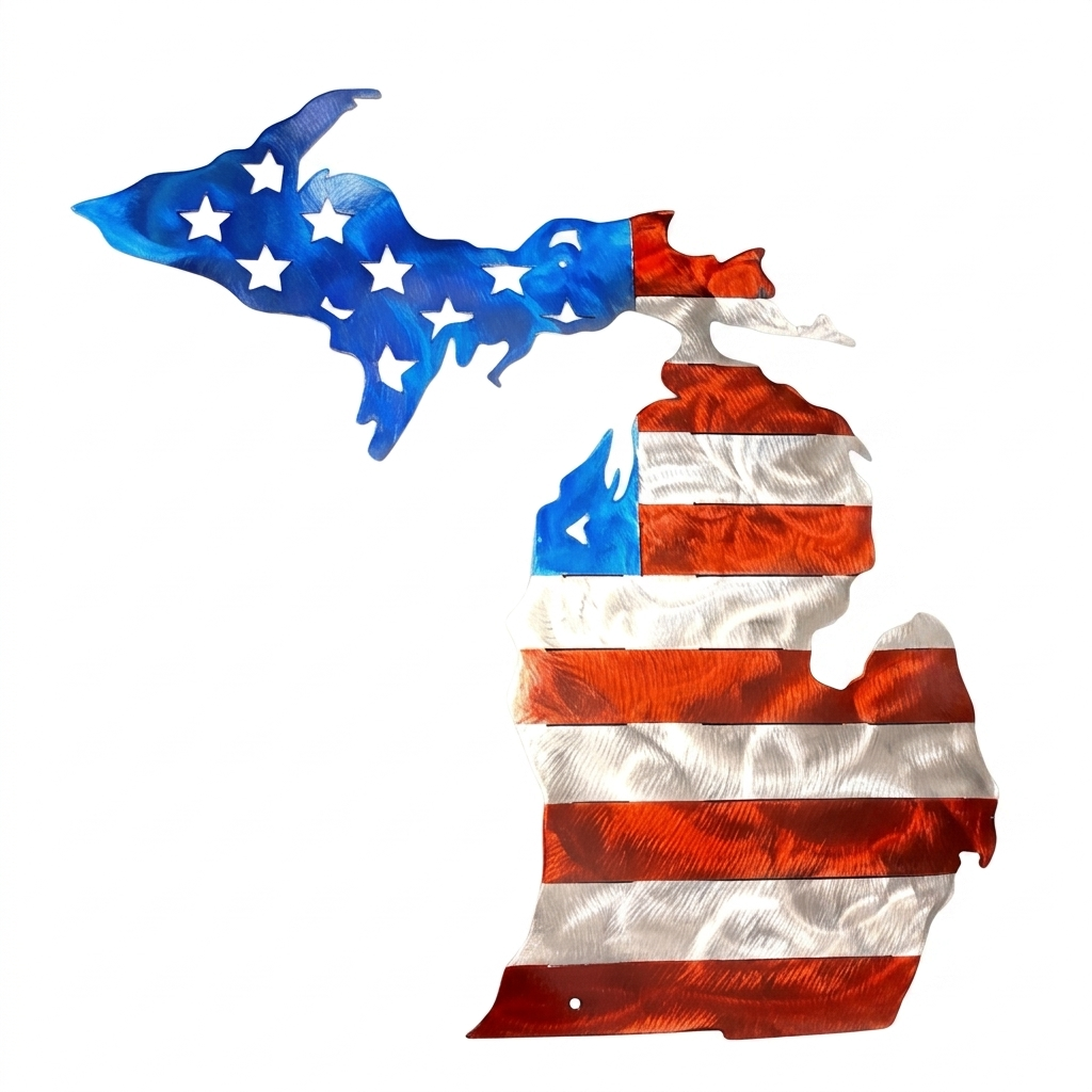 50 State Silhouette Metal American Flag