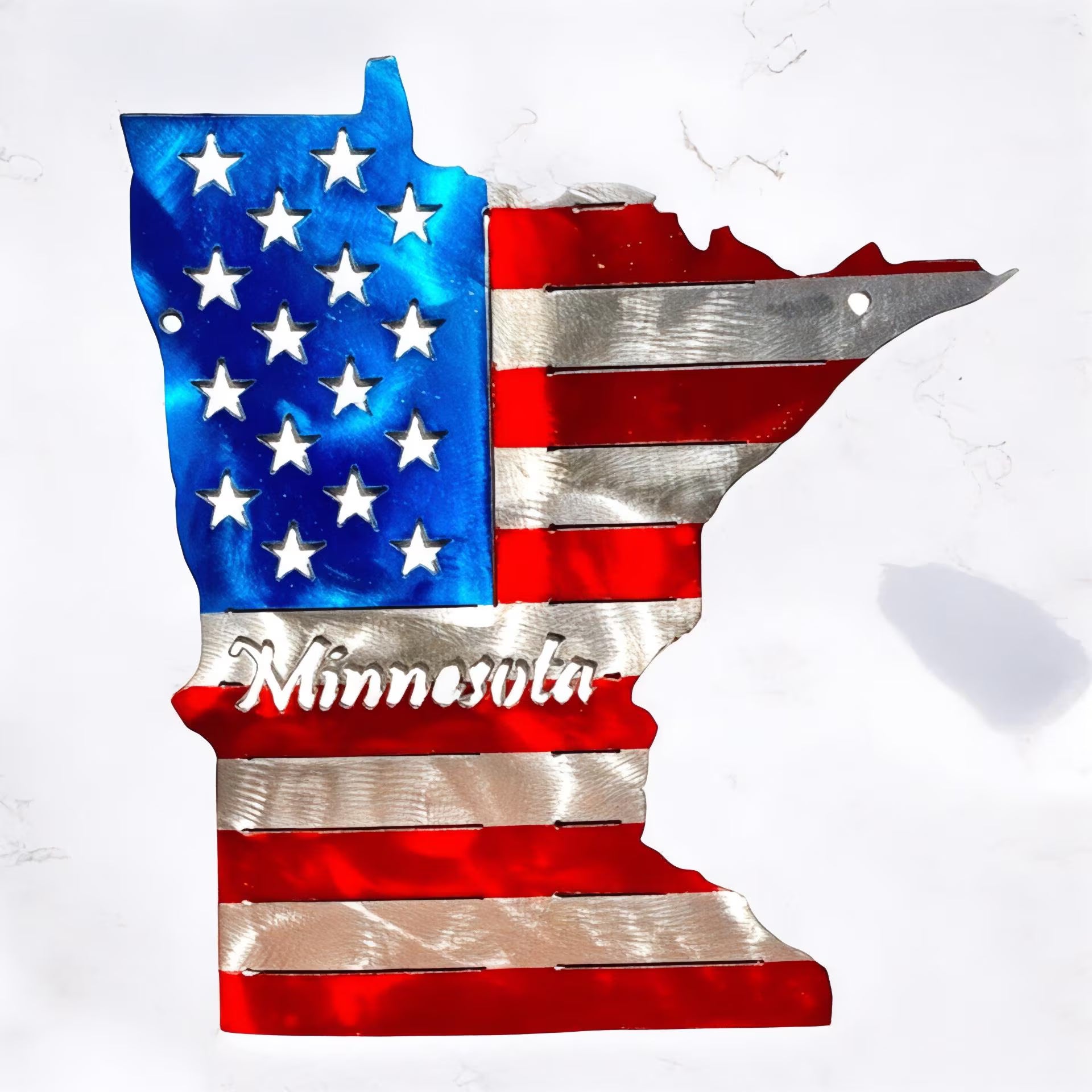 50 State Silhouette Metal American Flag