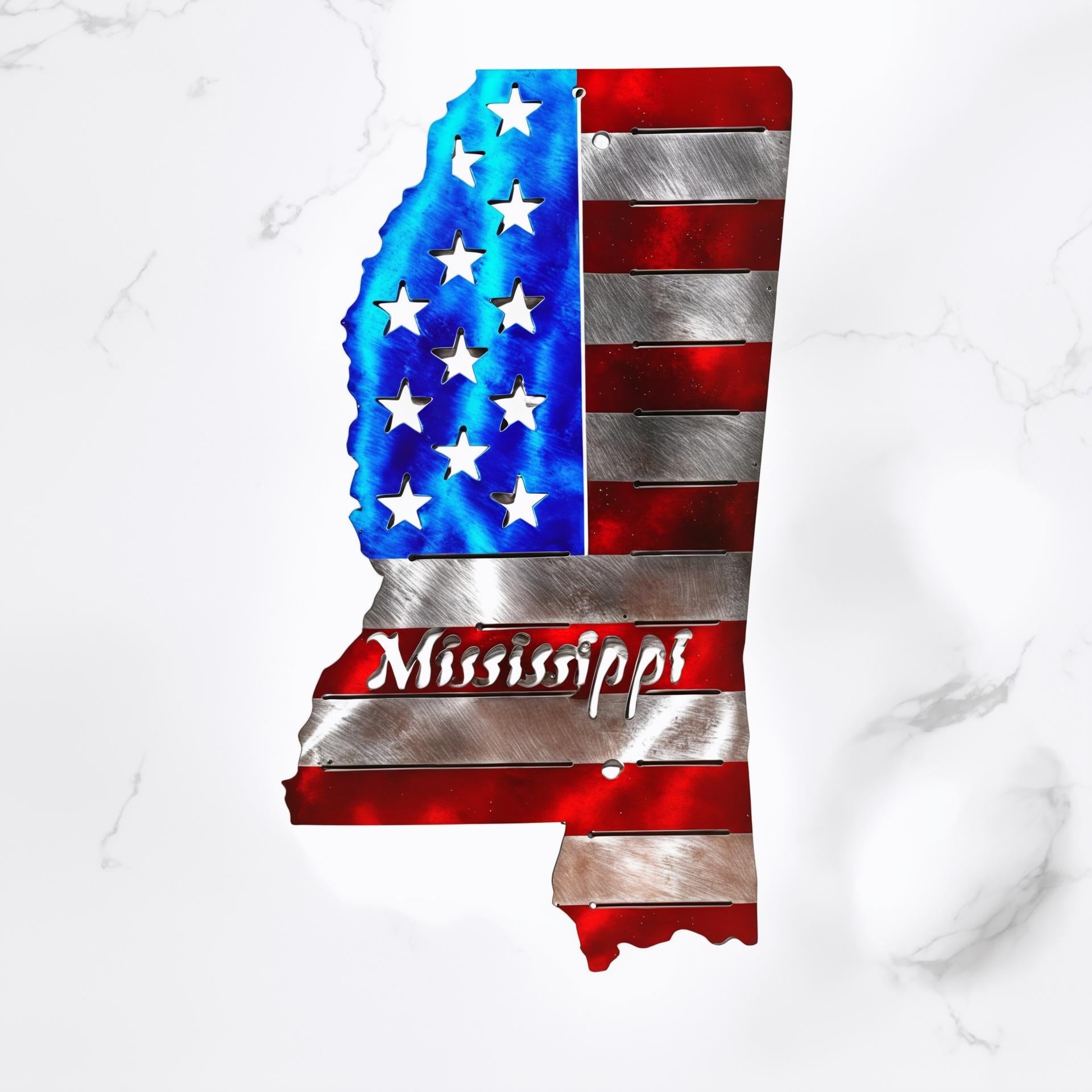 50 State Silhouette Metal American Flag