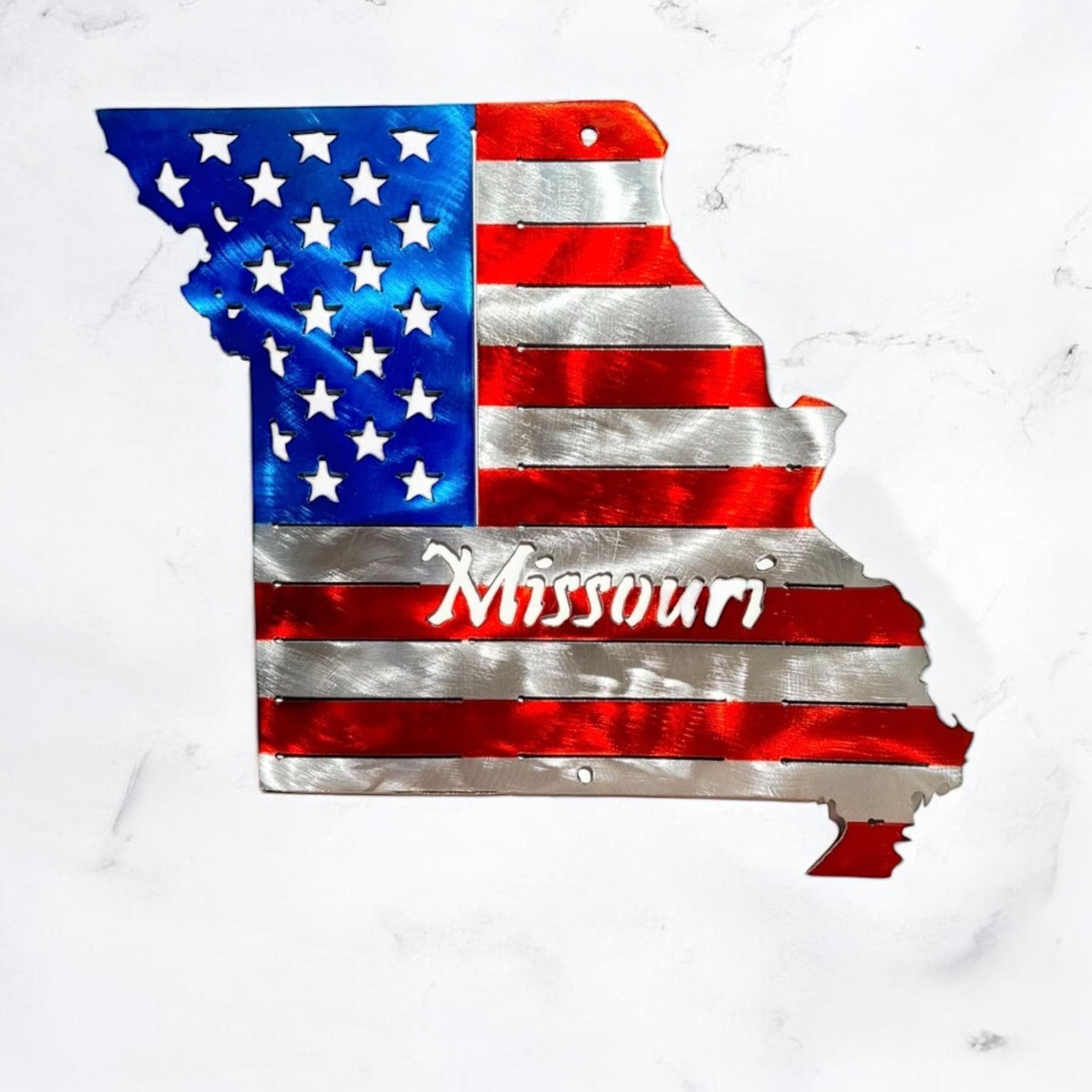 50 State Silhouette Metal American Flag