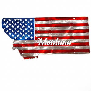 50 State Silhouette Metal American Flag