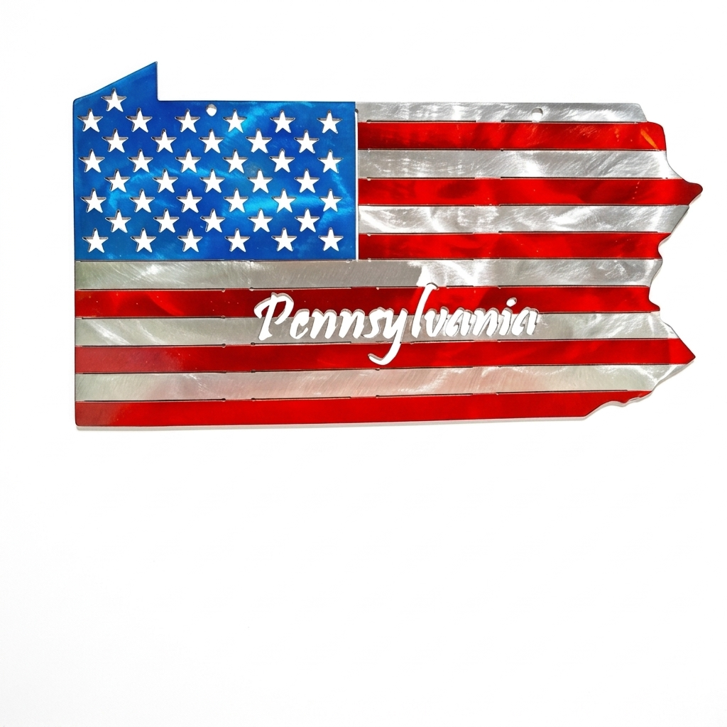 50 State Silhouette Metal American Flag