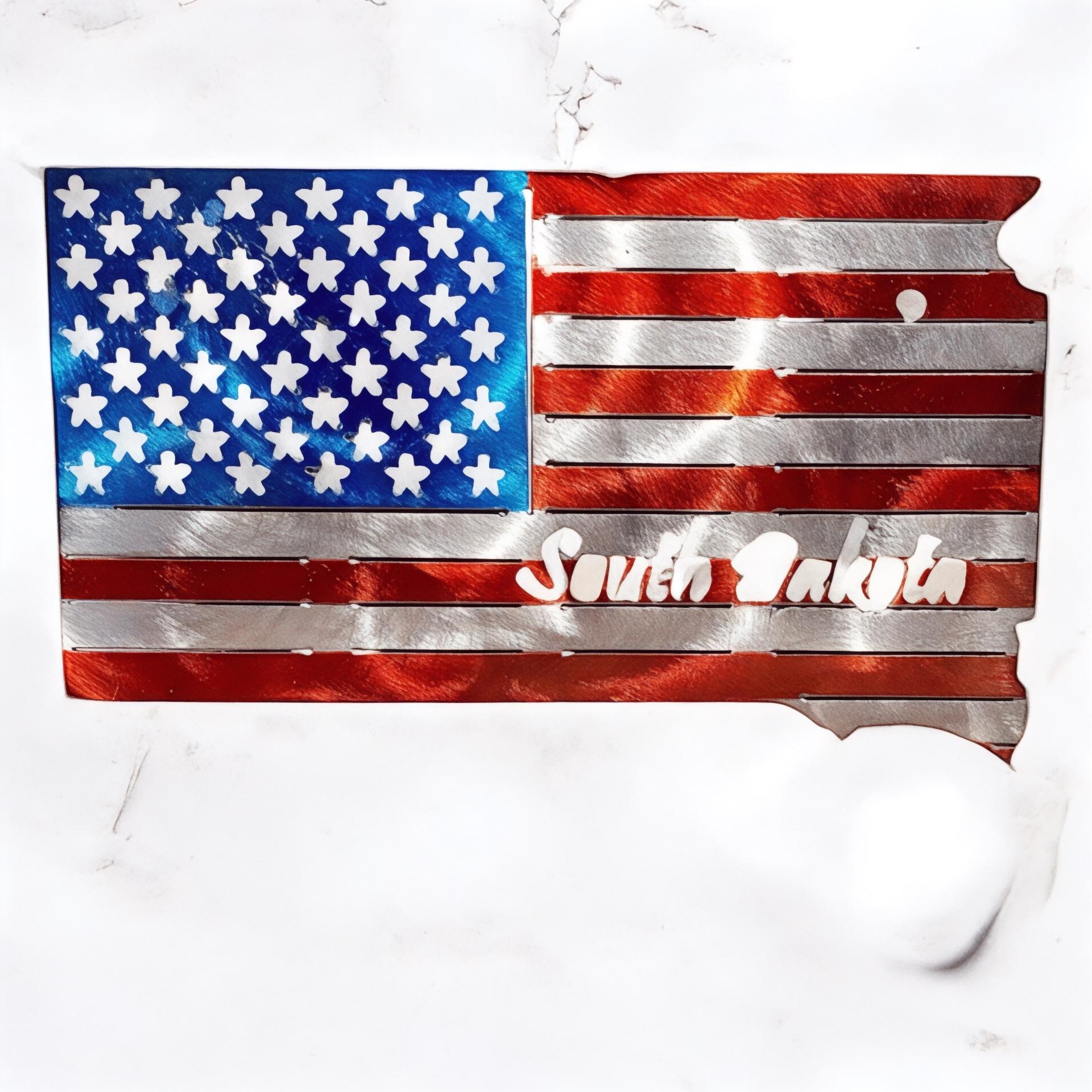 50 State Silhouette Metal American Flag