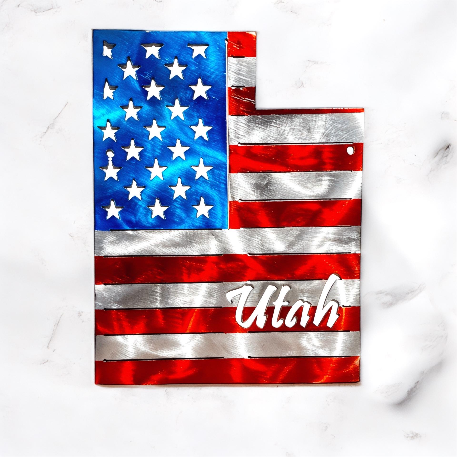 50 State Silhouette Metal American Flag