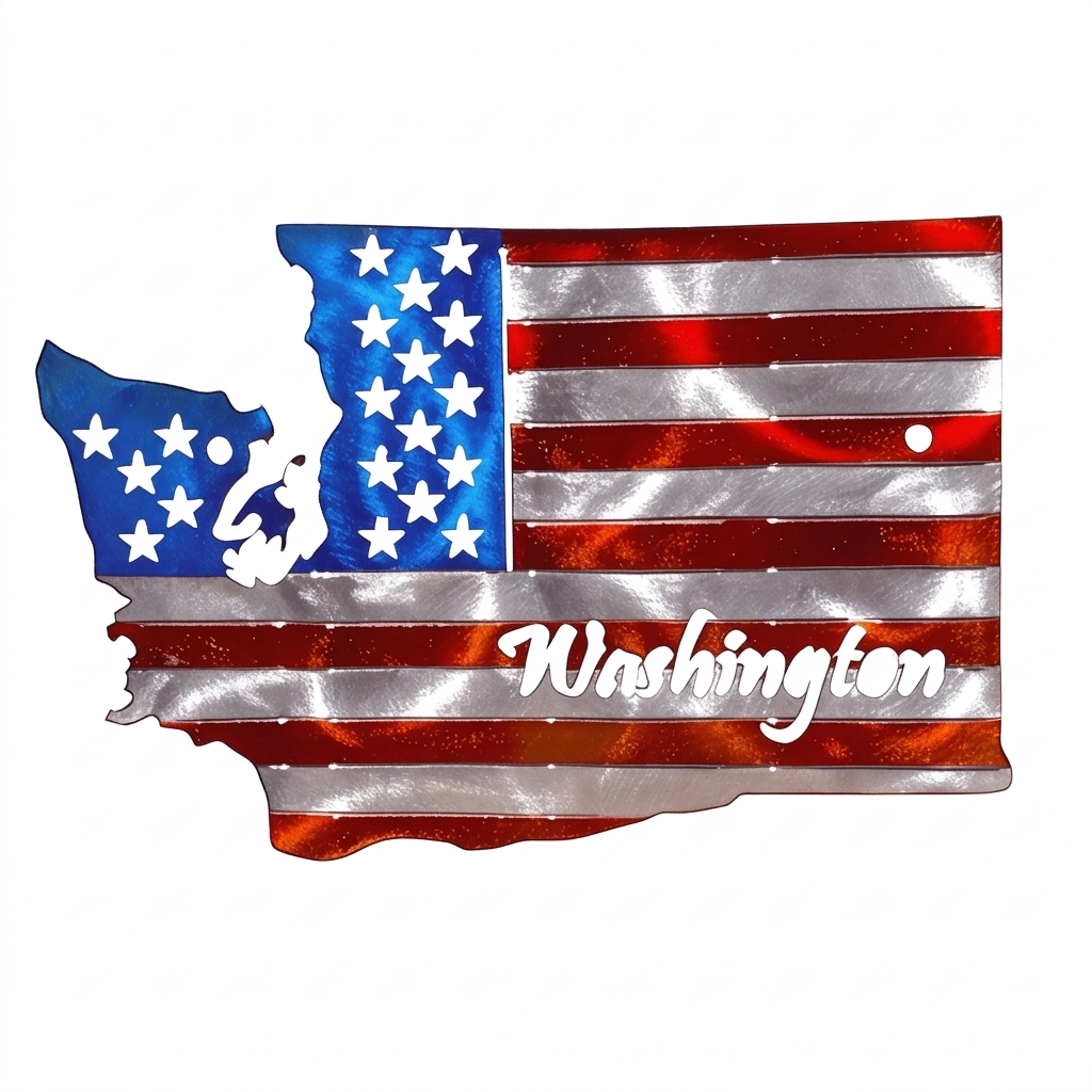 50 State Silhouette Metal American Flag