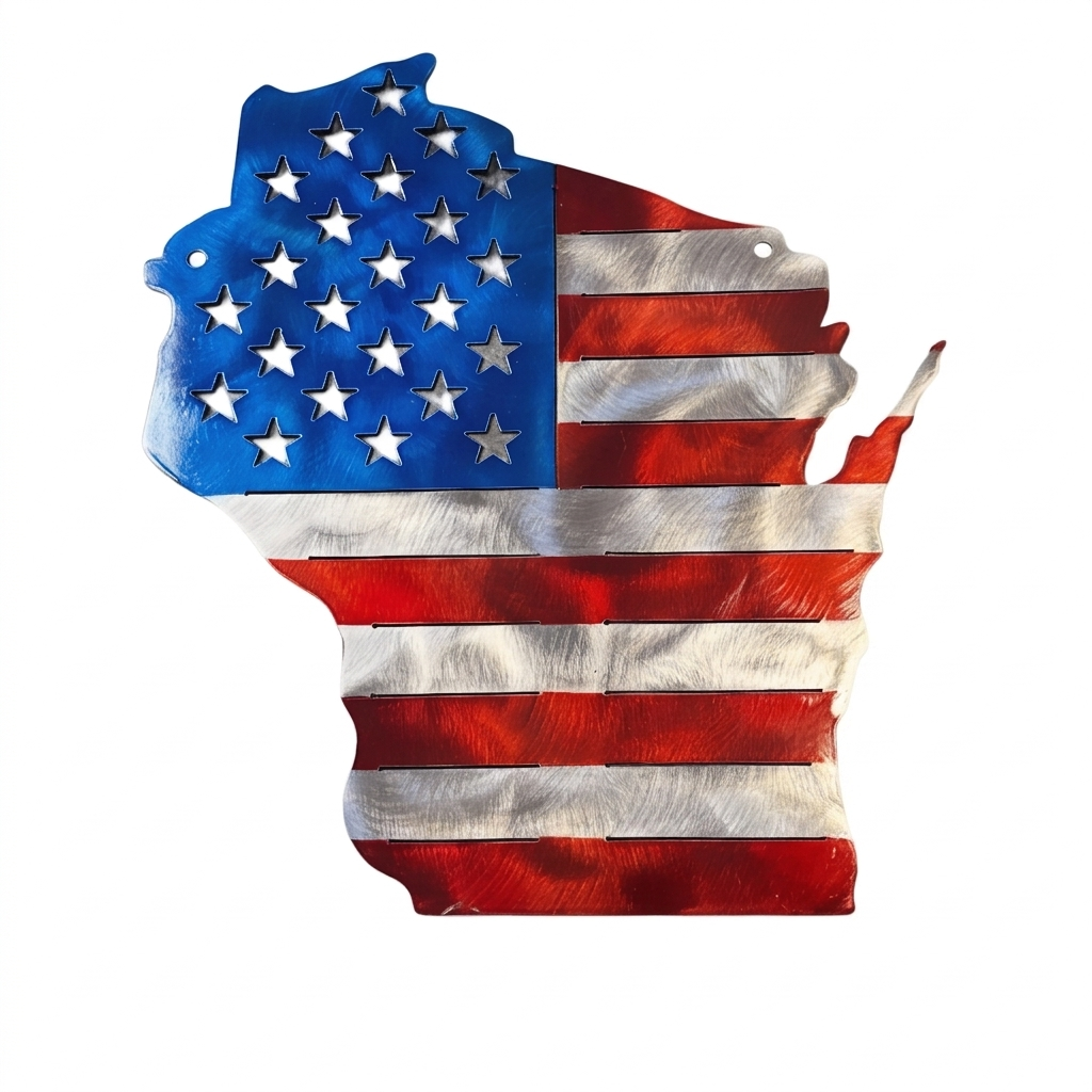 50 State Silhouette Metal American Flag