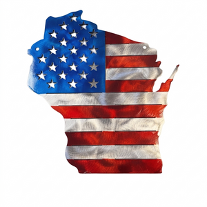 50 State Silhouette Metal American Flag