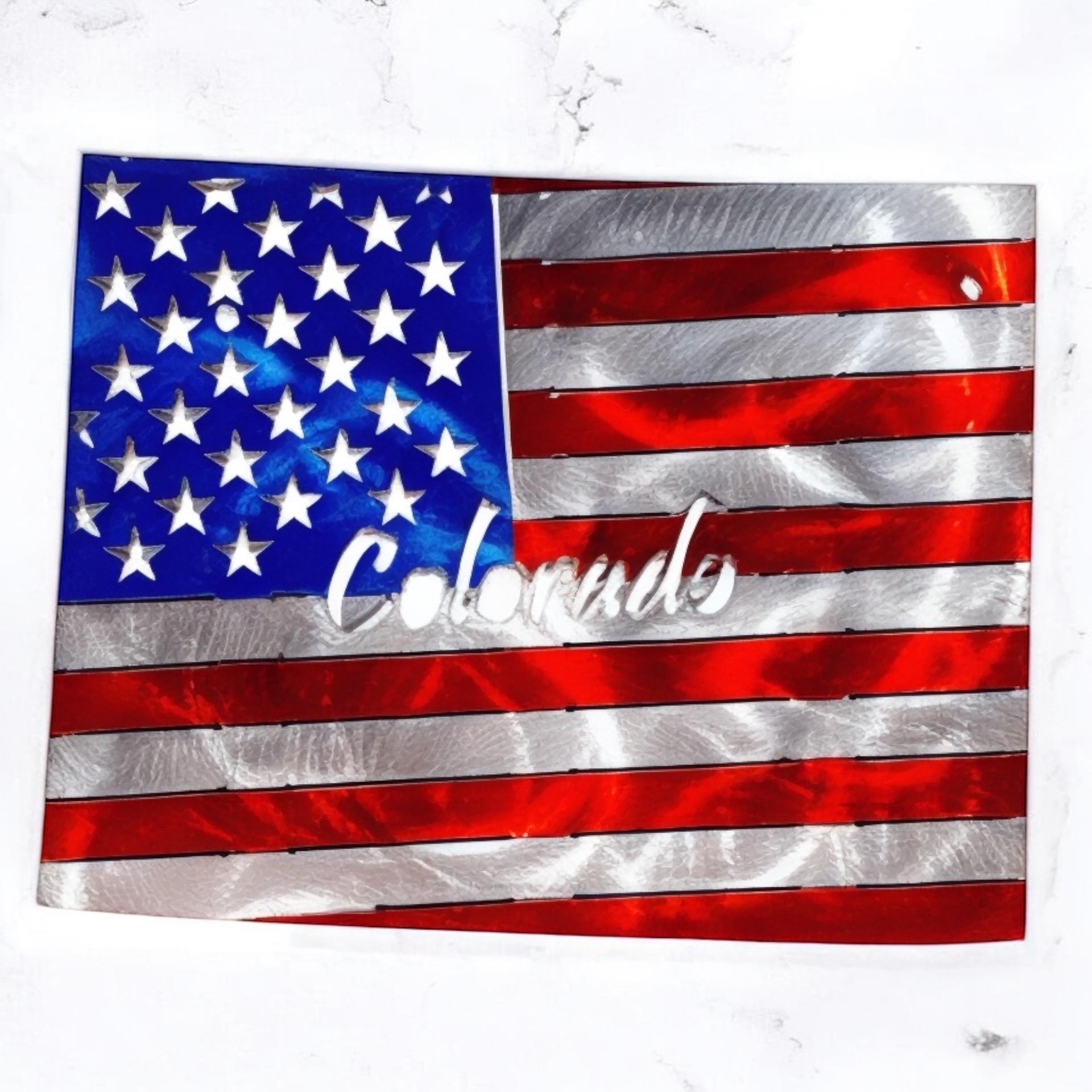 50 State Silhouette Metal American Flag