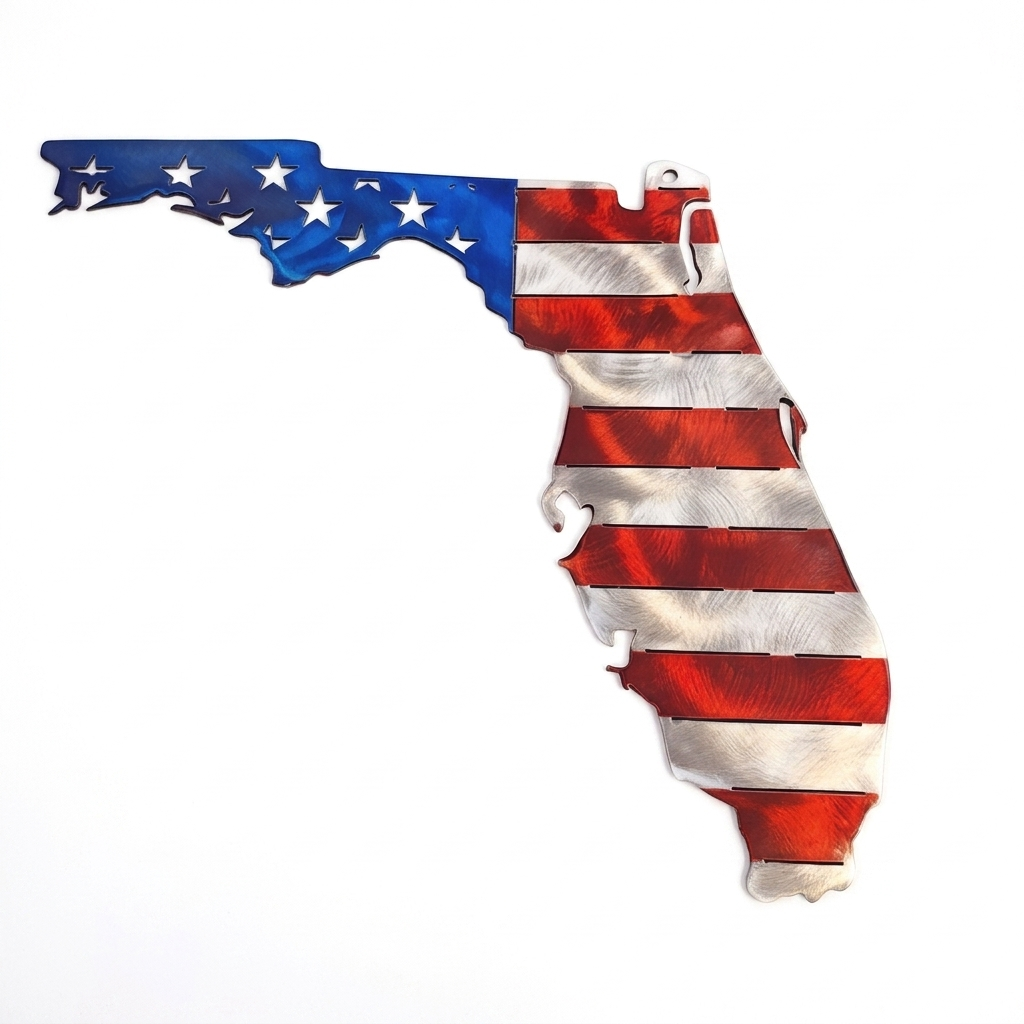 50 State Silhouette Metal American Flag
