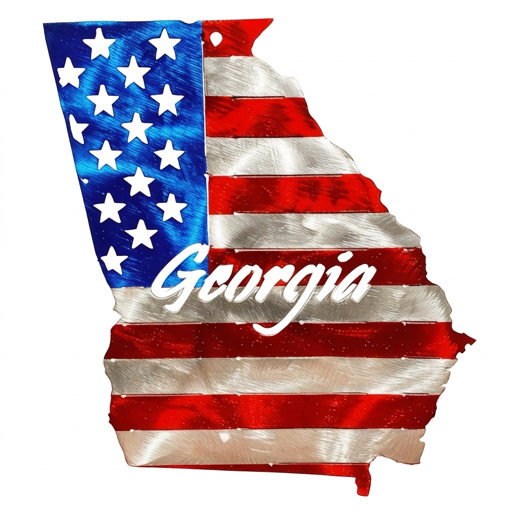 50 State Silhouette Metal American Flag