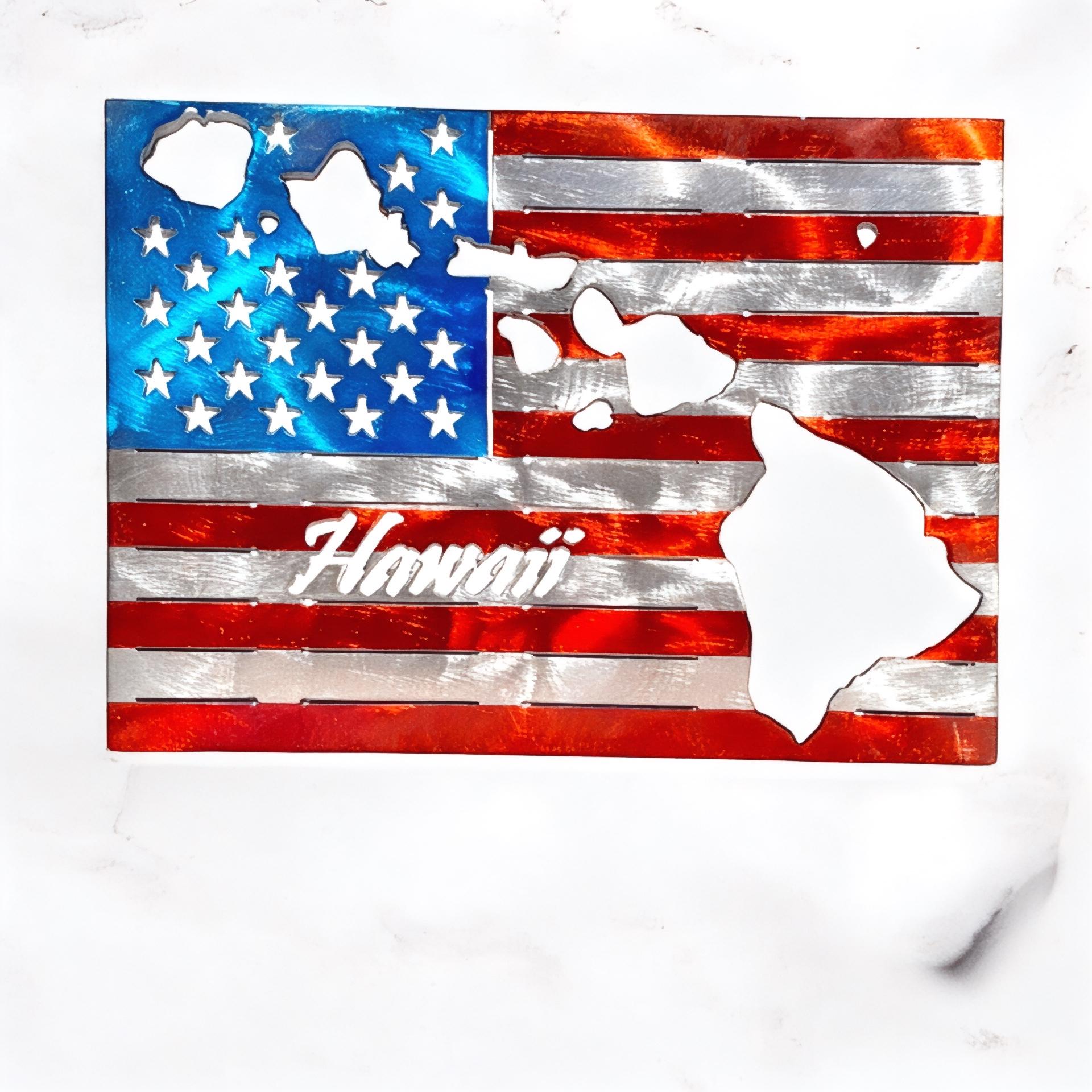 50 State Silhouette Metal American Flag