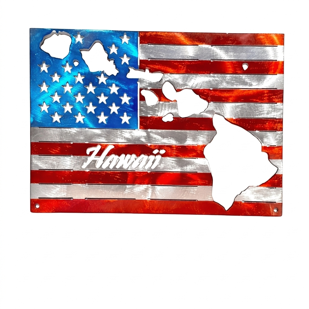50 State Silhouette Metal American Flag