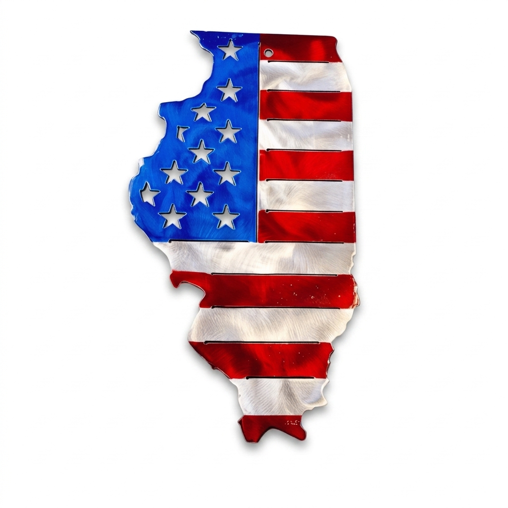 50 State Silhouette Metal American Flag