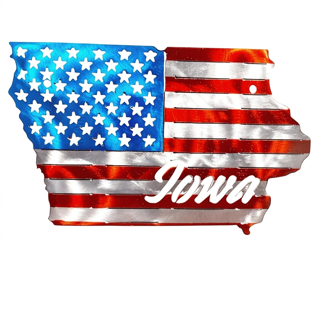50 State Silhouette Metal American Flag