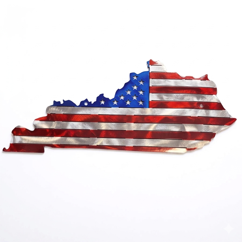 50 State Silhouette Metal American Flag