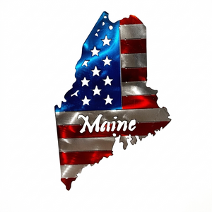 50 State Silhouette Metal American Flag