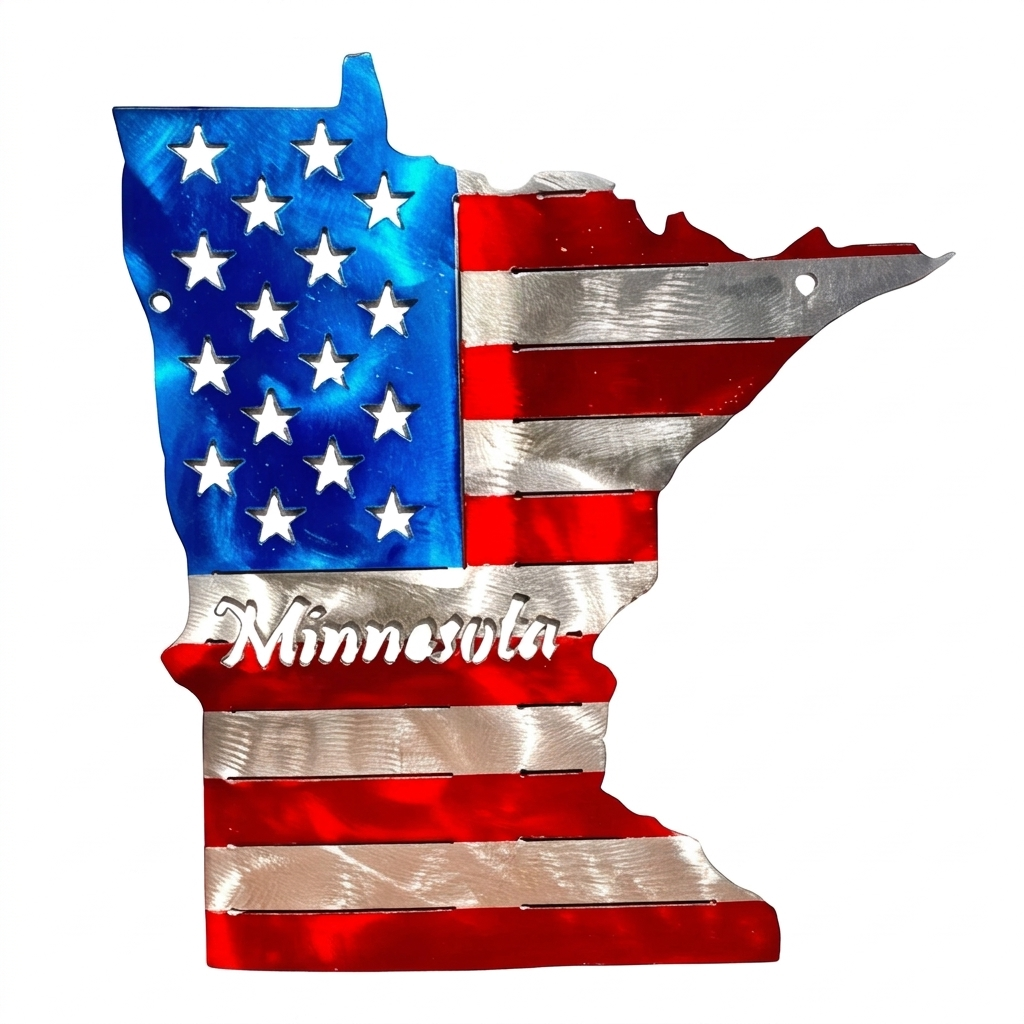 50 State Silhouette Metal American Flag