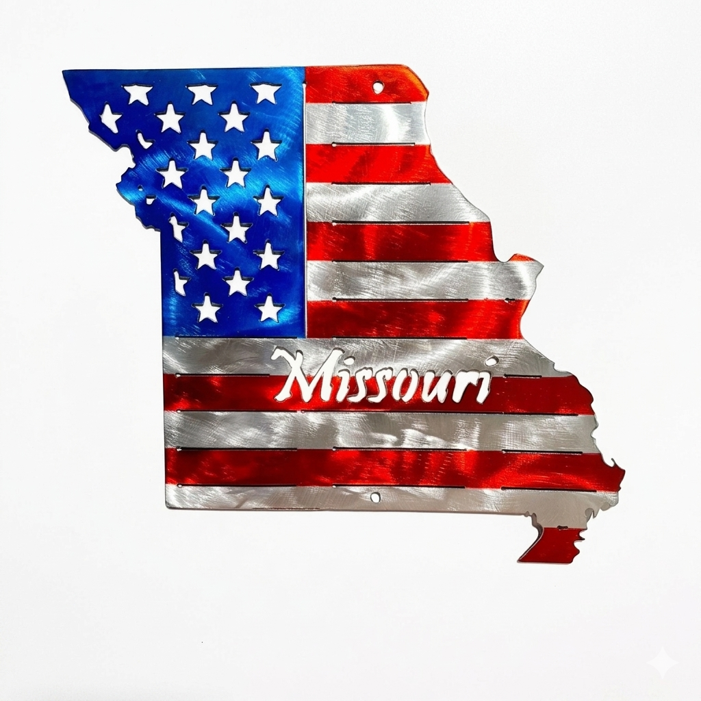 50 State Silhouette Metal American Flag