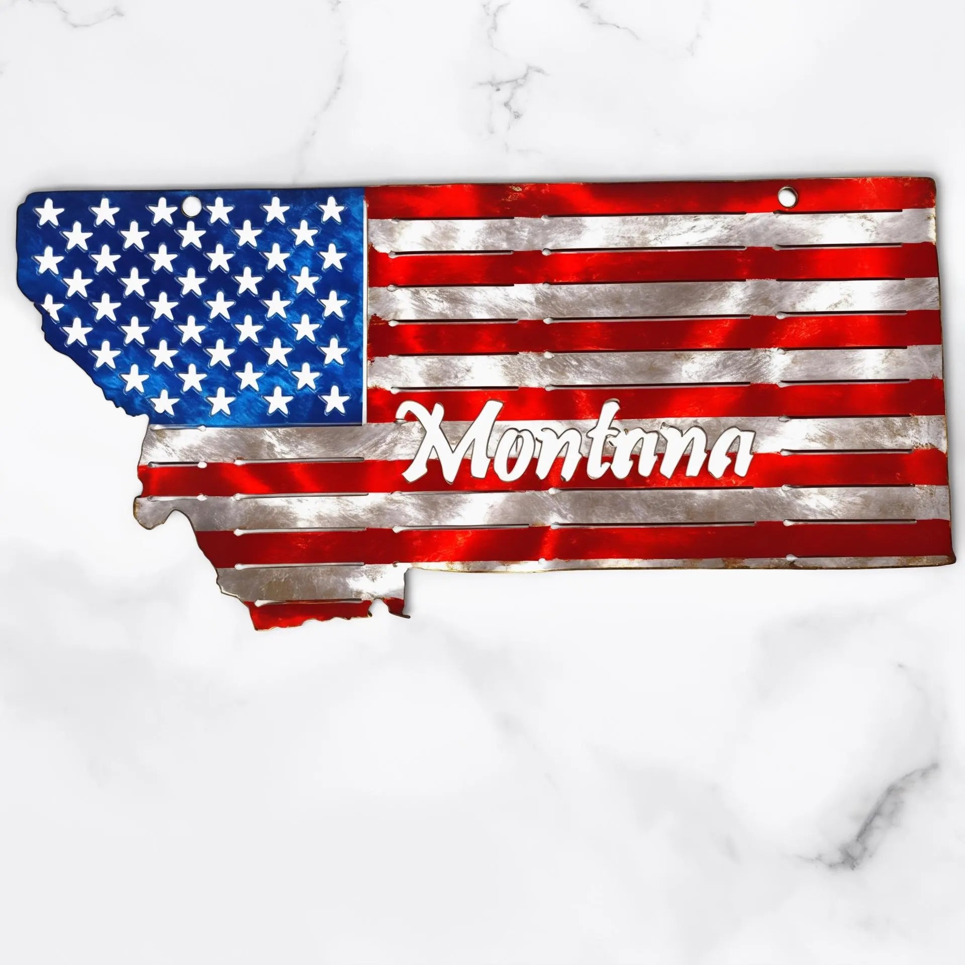 50 State Silhouette Metal American Flag