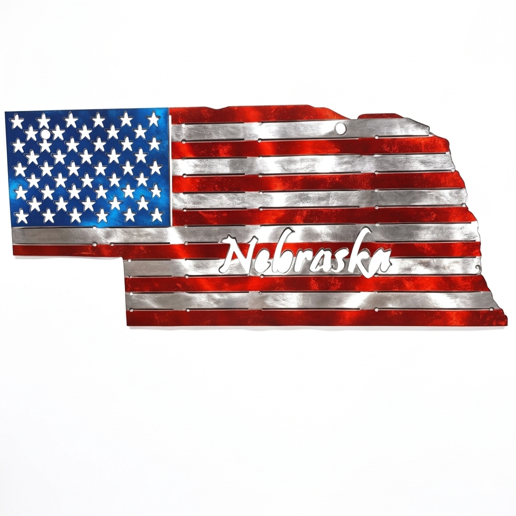 50 State Silhouette Metal American Flag