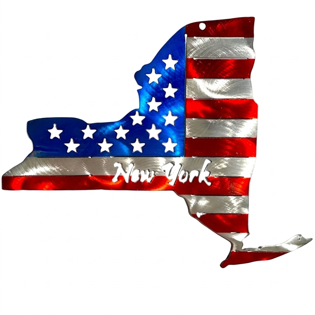 50 State Silhouette Metal American Flag