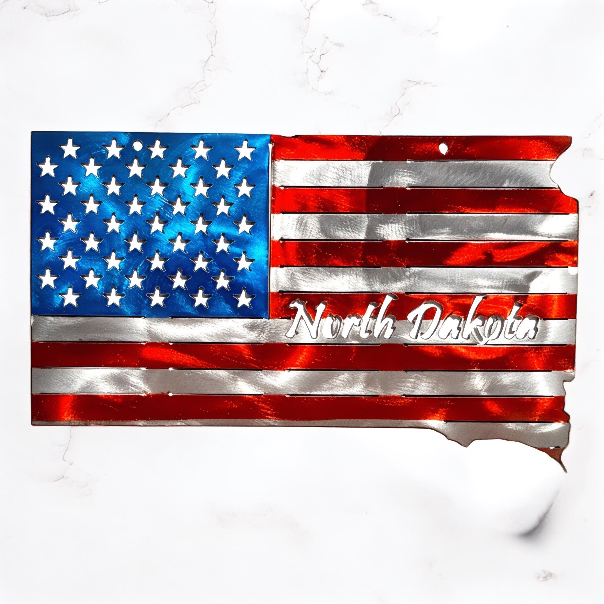 50 State Silhouette Metal American Flag