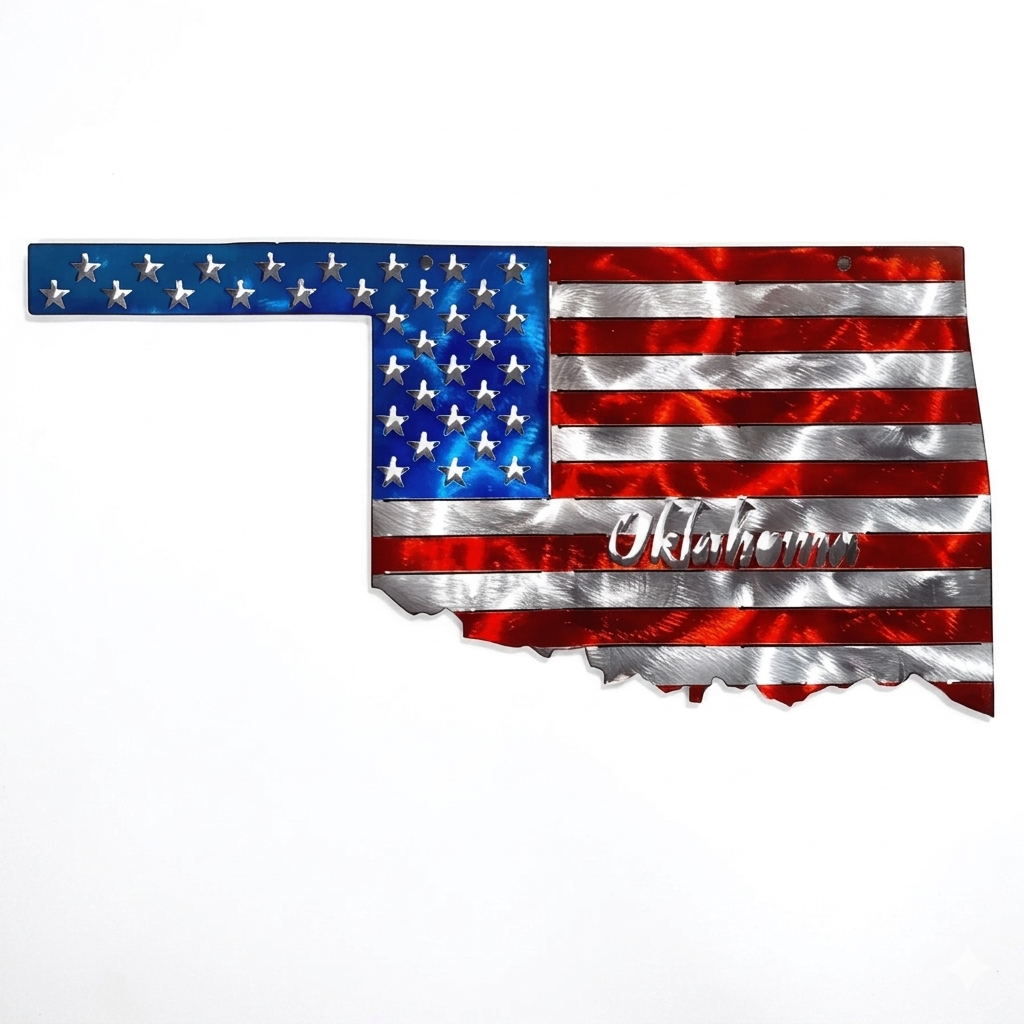 50 State Silhouette Metal American Flag