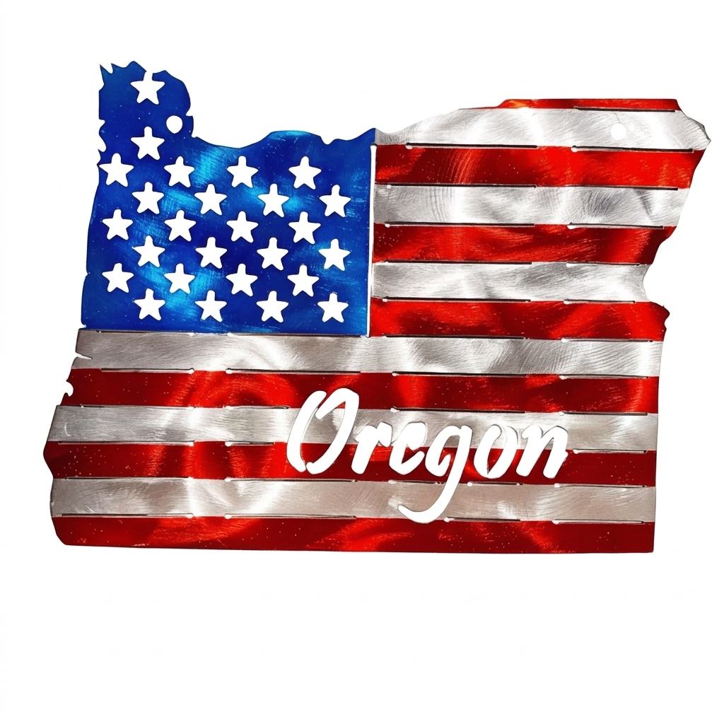50 State Silhouette Metal American Flag