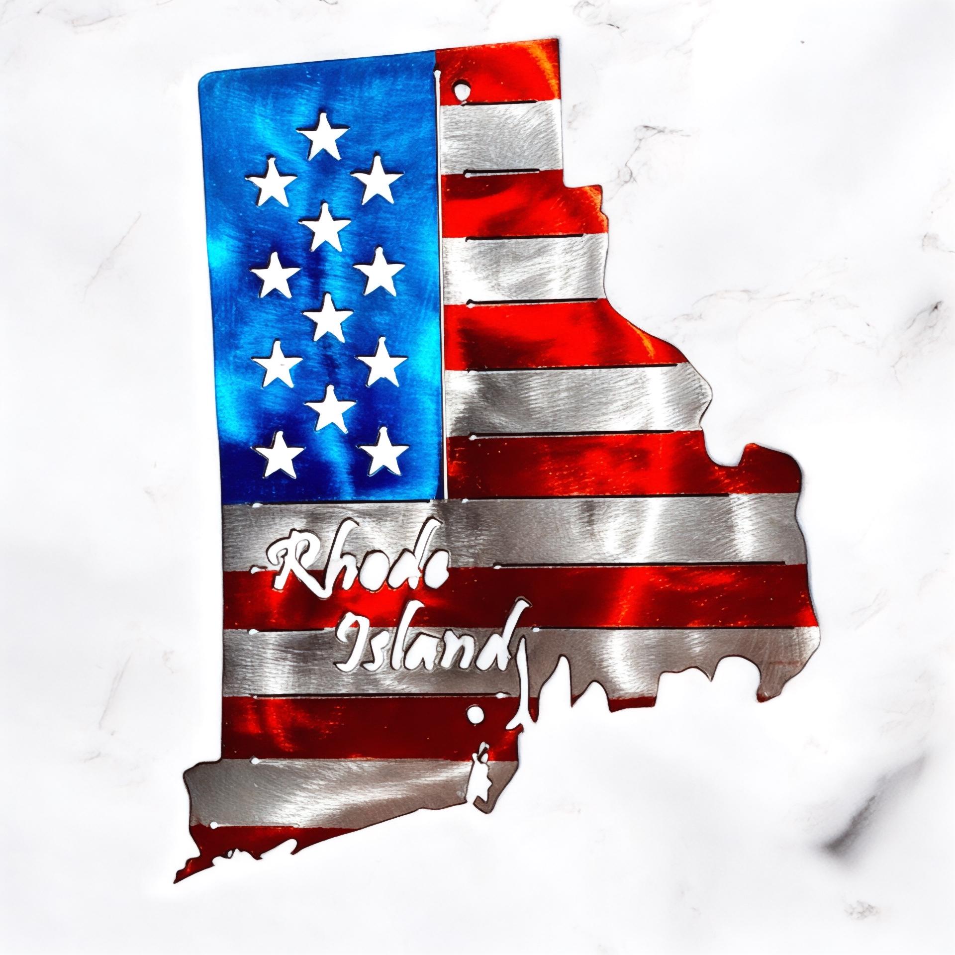 50 State Silhouette Metal American Flag