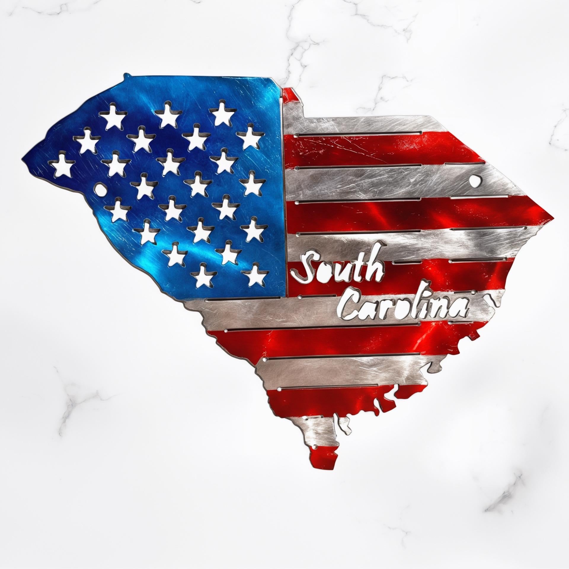 50 State Silhouette Metal American Flag