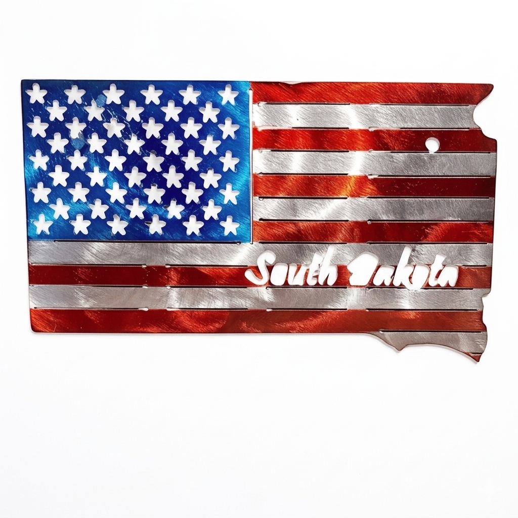 50 State Silhouette Metal American Flag