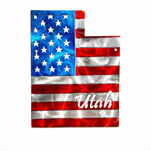 50 State Silhouette Metal American Flag