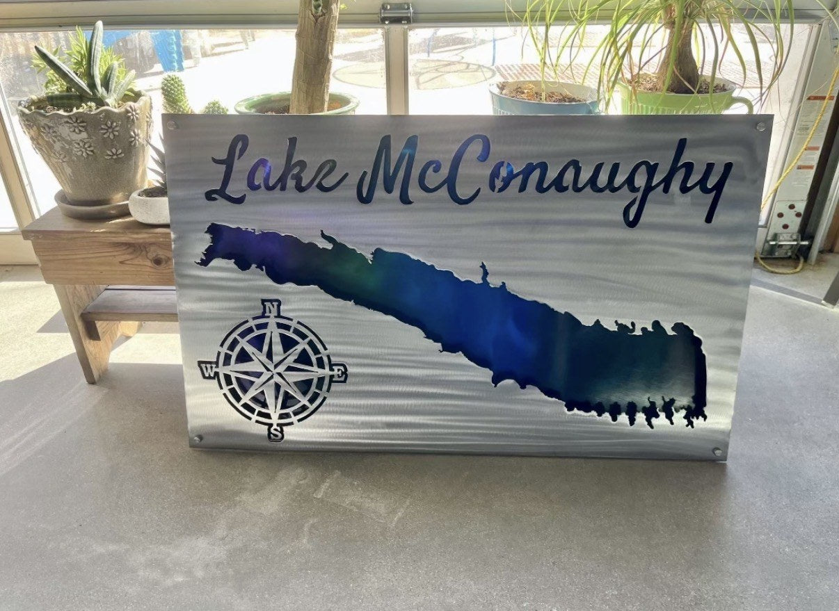 Custom laser-cut aluminum Lake McConaughy sign